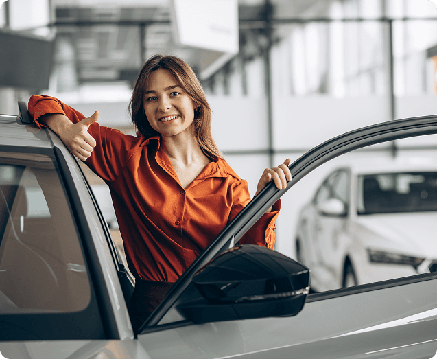 Happy customer at car dealership